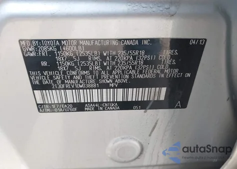 2013 Toyota Rav4 Limited from USA, damaged, VIN 2T3DFREV1DW038881